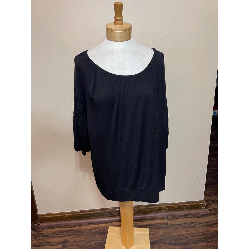 Lane Bryant Black Scoop Neck Banded Hem Tunic Top Plus Size 18/20 3/4 Sleeve